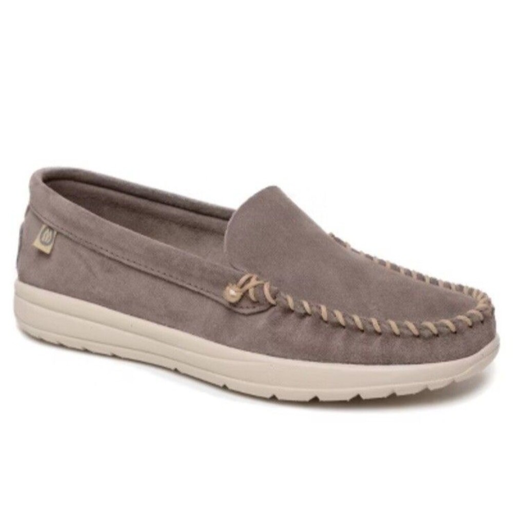 Minnetonka Women Discover Classic Grey Slip On Loafers Shoes Flats Leather 8.5